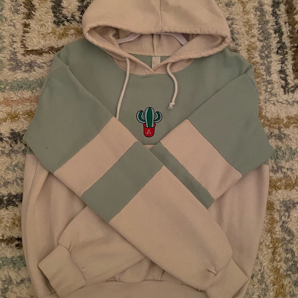 Women’s Cactus A Embroidered Seafoam Green and Cream Striped Hoodie
